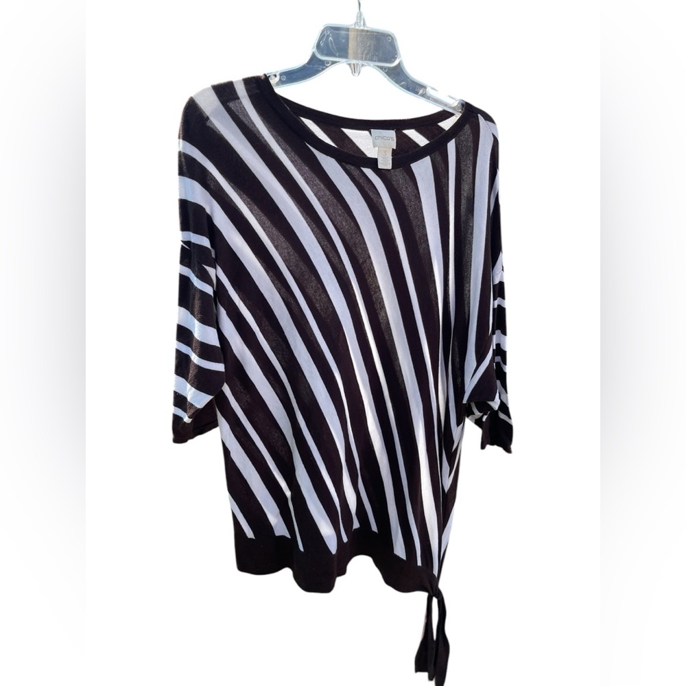 Chico’s size 3 (XL) Black and White Striped Top/tunic plus size 3/4  sleeve.